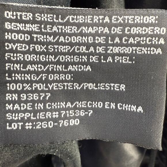 Worthington Leather Parka Women's L Black Lamb Skin Dyed Fox Fur Trim Hood EUC - Picture 9 of 14